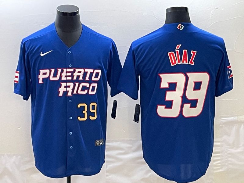 Men 2023 World Cub Puerto Rico 39 Diaz Blue Nike MLB Jersey6